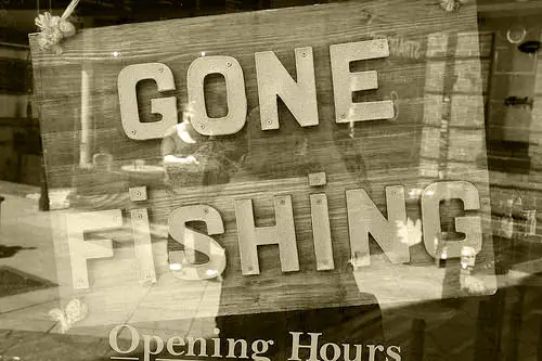 Gone fishing sign in Norwich