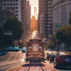 San Francisco trolley at sunset